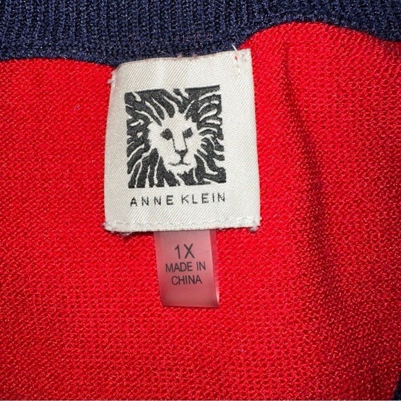 Anne Klein Sweater Womens 1X Red Poppy Combo Striped V-Neck Knit Old Money Retro - Picture 3 of 11